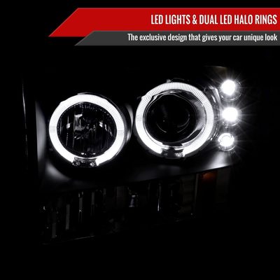 1999-2004 Ford Excursion F-250 F-350 F-450 F-550 Dual Halo Headlights Black