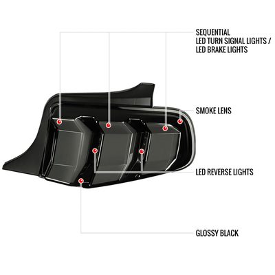 2010-2012 Ford Mustang Sequential LED Tail Lights Glossy Black/Smoke Lens
