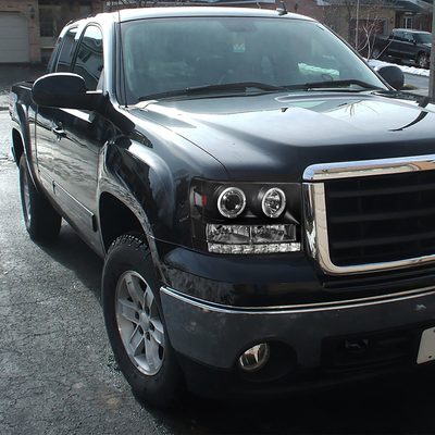 2007-2014 GMC Sierra SMD Dual Halo Projector Headlights Matte Black/Clear Lens