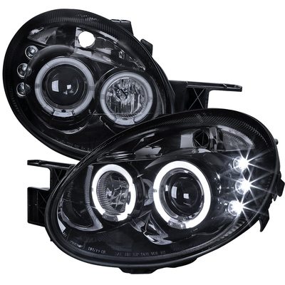 2003-2005 Dodge Neon Dual Halo Projector Headlights Glossy Black/Smoke Lens