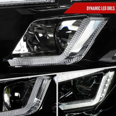 For Ford Mustang 2015-2017 Full LED Projector Headlights Sequential Start-Up Black Clear Lens