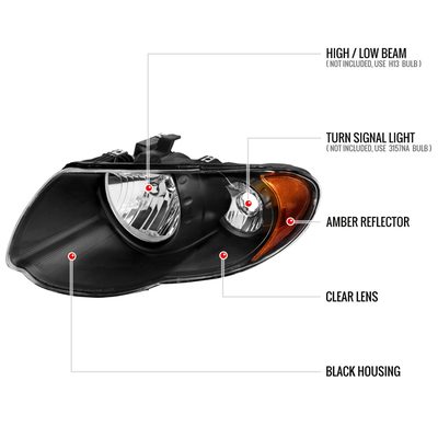 2005-2007 Chrysler Town & Country Factory Replacement Headlights Matt Black