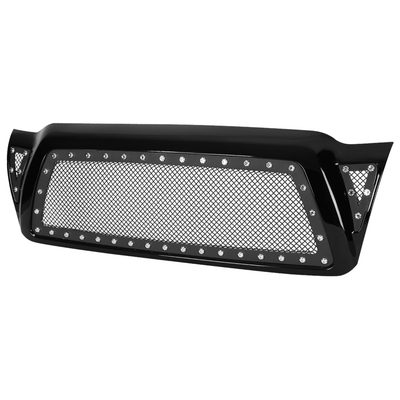 2005-2011 Toyota Tacoma Glossy Black ABS Rivet Style Grille w/ S.Steel Mesh