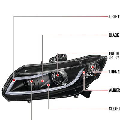 2012-2013 Honda Civic Coupe / 12-2015 Civic Sedan LED Bar Headlights Black
