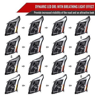 2010-2016 Cadillac SRX Full Sequential LED DRL Projector Headlights Matt Black