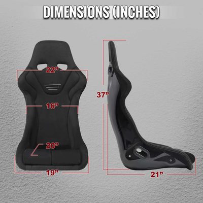 Universal Bucket Racing Seat Fiber Glass Black Suede Double Silver Stitch