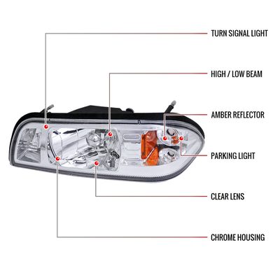 1987-1993 Ford Mustang Crystal Headlights Chrome Housing/Clear Lens