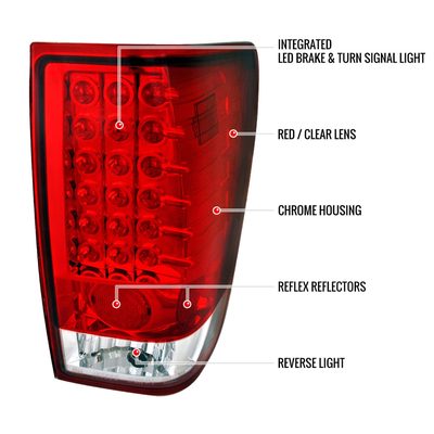 2004-2015 Nissan Titan LED Tail Lights Chrome Housing/Red Clear Lens