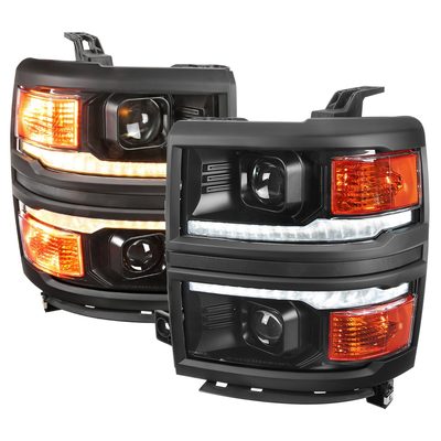 2014-2015 Chevy Silverado 1500 LED Bar Projector Headlights Black/Black Trim