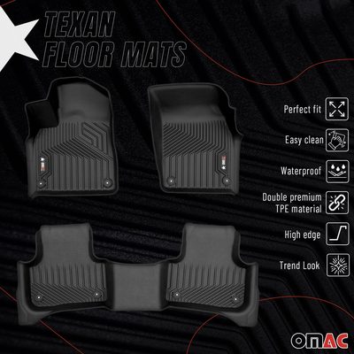2018-2026 Audi Q7 Q8 SQ7 SQ8 Premium Floor Mats Liners First and Second Row Set Black