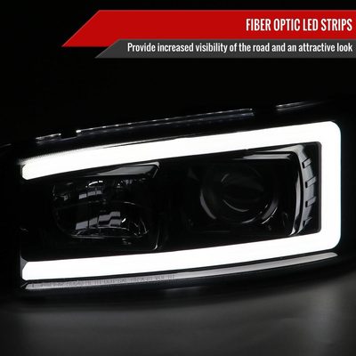 2000-2006 GMC Sierra/Denali/Yukon LED Strip Projector Headlights Black/Smoke