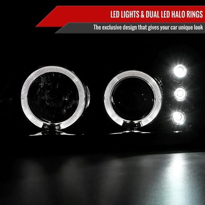 2000-2005 Chevy Impala Dual Halo Projector Headlights Glossy Black/Smoke Lens