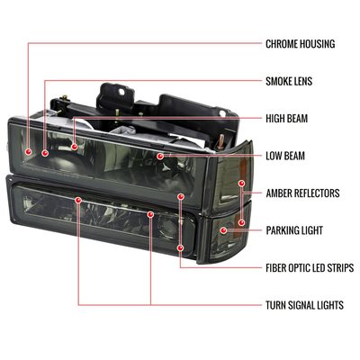 1994-1998 GMC C10/Sierra/Suburban/Yukon Factory Headlights LED Chrome