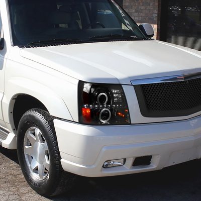 2002-2006 Cadillac Escalade Dual Halo Projector Headlights LED Light Smoke