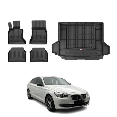 2010-2017 BMW 5 Series GT F07 RWD Premium Floor Mats & Cargo Liner Full Set All Weather Heavy Duty Black