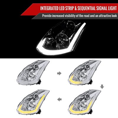 2003-2007 Infiniti G35 Coupe LED Bar Projector Headlights Turn Signals Chrome