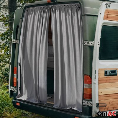 Mercedes Sprinter Trunk Tailgate Curtain Gray 2 Privacy Curtains