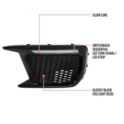 2018-2021 Subaru Impreza WRX STI LED Switchback Fog Light Mesh Glossy Black