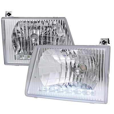 1992-2006 Ford Econoline Factory Headlights w/SMD LED Light Strip Chrome/Clear