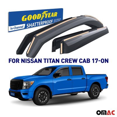 Goodyear Wind Deflectors for Nissan Titan 2017-2025 Crew Cab In-channel Smoke 4x