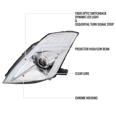 2006-2009 Nissan 350Z Turn Signal Animated LED Bar Projector Headlights Chrome