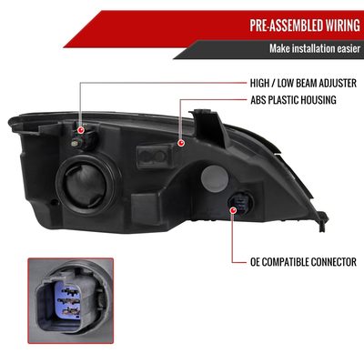 2005-2007 Ford Focus Factory Style Headlights Matte Black Housing/Clear Lens