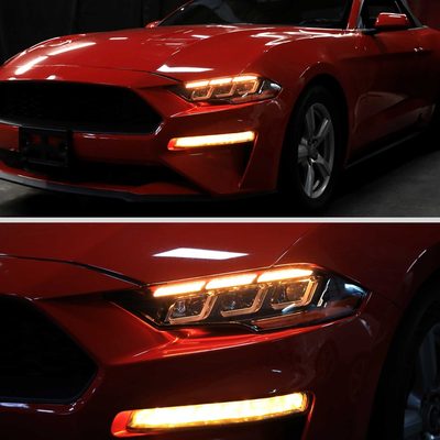 For Ford Mustang 2018-2023 Full LED Projector Headlights Sequential Start Up Black Housing Clear Lens