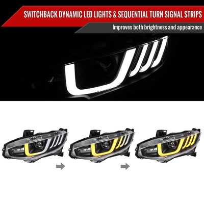 2016-2021 Honda Civic Full LED Projector Headlights Turn Signal Black