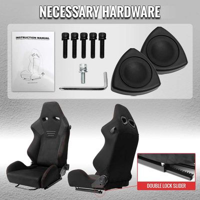 Universal Racing Seat Black Suede With Double Red Stitch