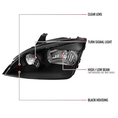 2005-2007 Ford Focus Factory Style Headlights Matte Black Housing/Clear Lens