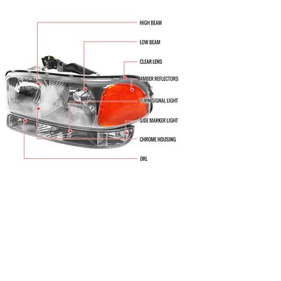 1999-2007 GMC Sierra/ Yukon/Yukon XL Factory Crystal Headlights Amber & Chrome