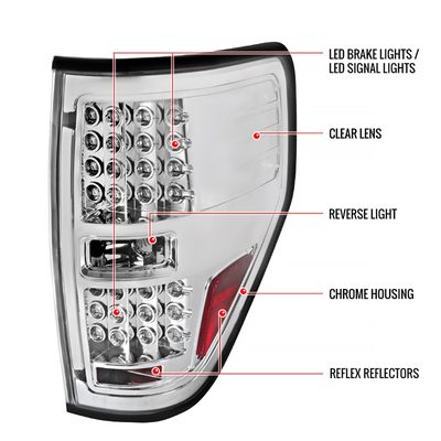 2009-2014 Ford F-150 LED Tail Lights Chrome Housing/Clear Lens