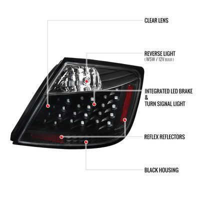 2004-2010 Scion tC V2 LED Tail Lights Matte Black Housing/Clear Lens