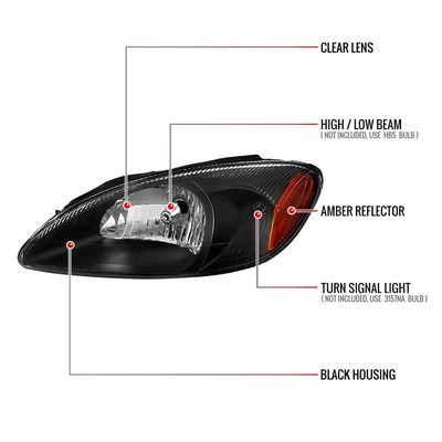 For Ford Tarus 2000-2007 Factory Style Headlights (Black Housing / Clear Lens)
