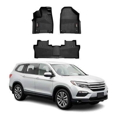 2016-2022 Honda Pilot Premium Floor Mats Liners First and Second Row Set Black