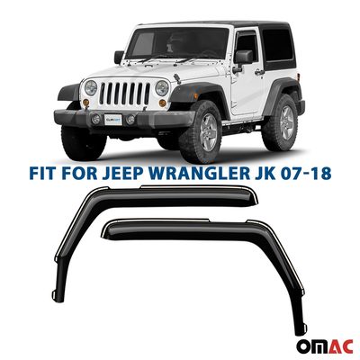 Clim Art Wind Deflectors for Jeep Wrangler JK 2-door 2007-2018 Shatterproof 2x