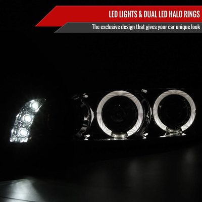 1997-2003 Pontiac Grand Prix Dual Halo Projector Headlights Chrome/Clear Lens
