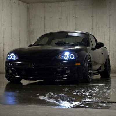 2001-2005 Mazda Miata MX-5 Dual Halo Projector Headlights Matte Black/Clear