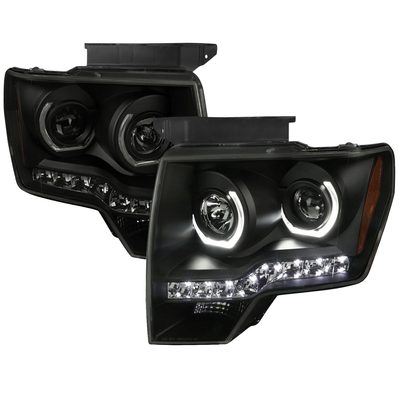 2009-2014 Ford F-150 Dual U-Ring Halo Projector Headlights LED Light Smoke