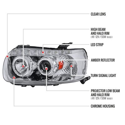2005-2007 Ford Escape Dual Halo Projector Headlights SMD LED Light Chrome