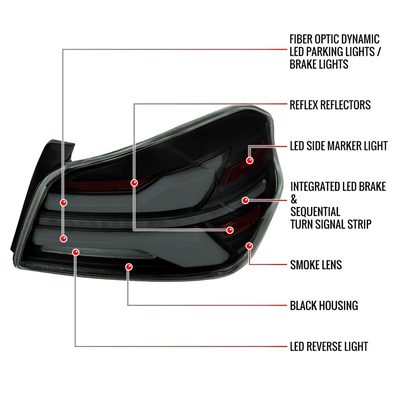 For Subaru WRX STi 015-2021 LED Tail Light Sequential Turn Signal Black Smoked Brake Reverse Marker
