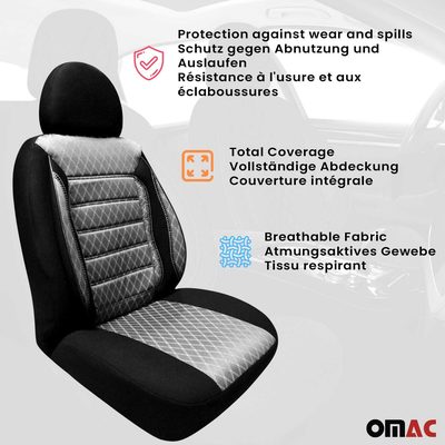 OMAC Universal Semi Custom Front Car Seat Cover Protector Gray-Black Polycotton