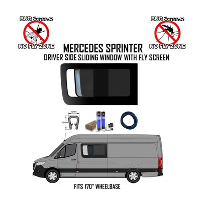 2007-2025 Mercedes Sprinter Driver Side Sliding Window with Fly Screen Lock