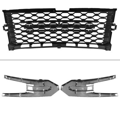 2019-2022 Chevy Silverado 1500 LT Glossy Honeycomb Hood Grille Chrome Trim