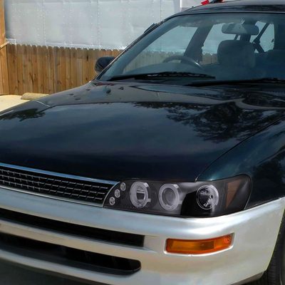 1993-1997 Toyota Corolla Dual Halo Projector Headlights Glossy Black/Smoke