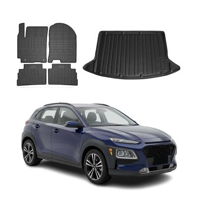 2018-2023 Hyundai Kona 1.gen Floor Mats & Cargo Liner Full Set All Weather Black