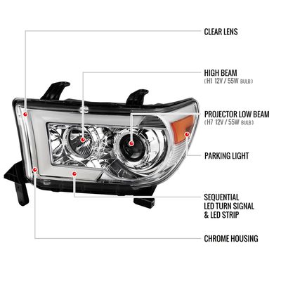 2007-2013 Toyota Tundra/ 08-2017 Sequoia LED CBar Projector Headlights Chrome