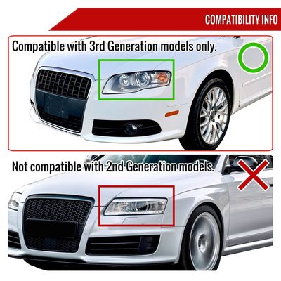 2006-2008 Audi A4 Projector Headlights w/ R8 Style LED Light Bar Chrome/Clear