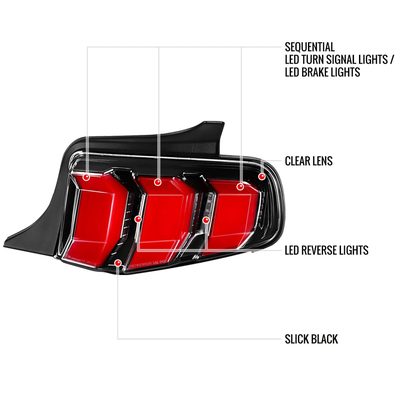 2010-2012 Ford Mustang Sequential LED Tail Lights Jet Black/Clear Lens