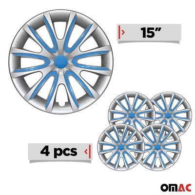 Bicolo Hub Caps Wheel Cover 15" Gray & Blue Full Set 4 pcs.